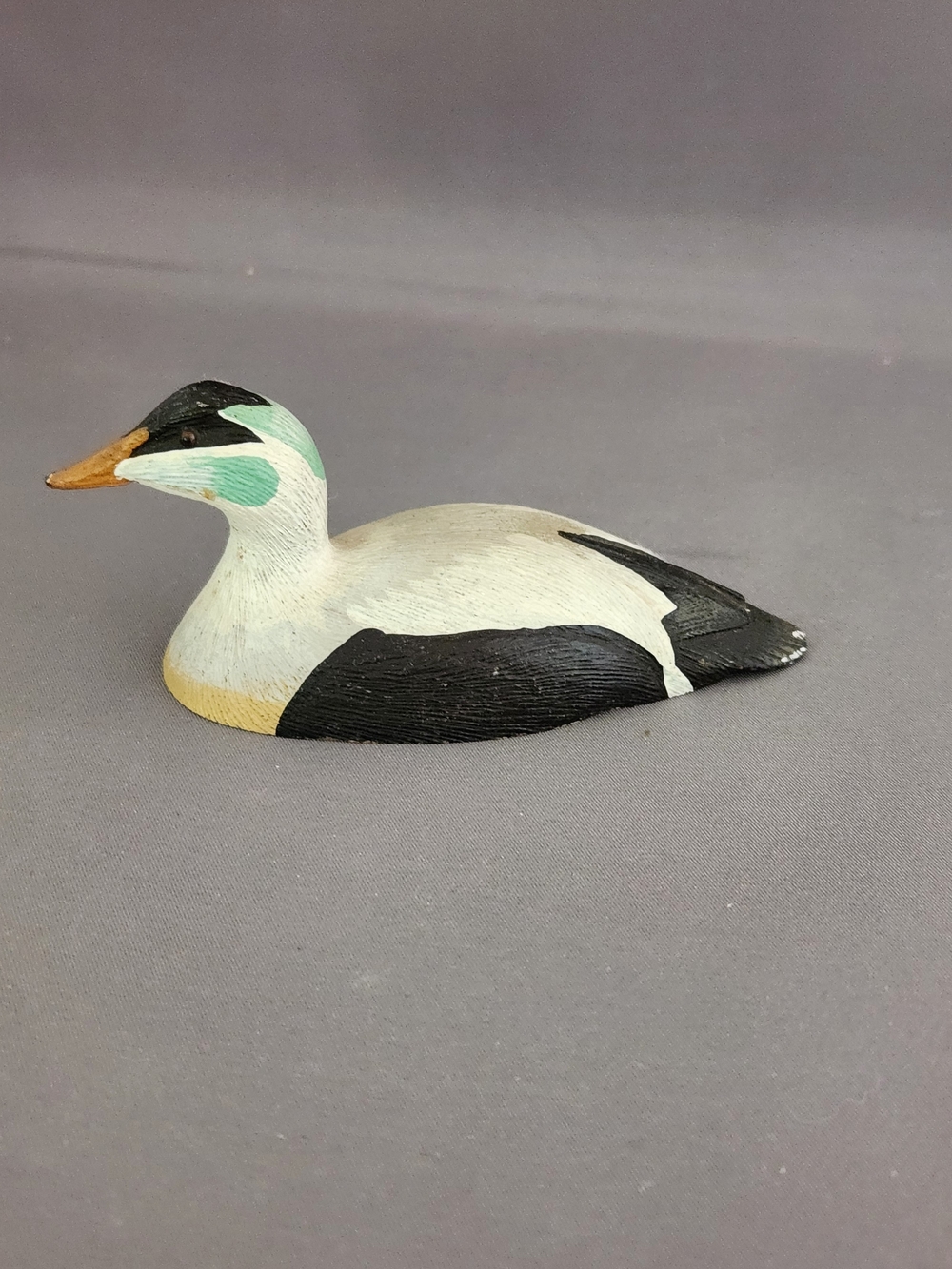 Hand-Painted Decorative Duck Figurine in Black, White, Cream and Green